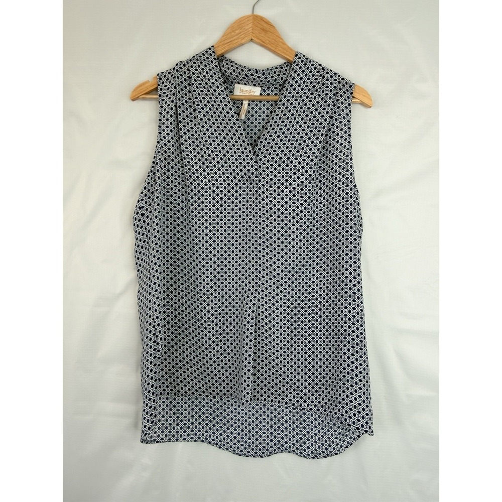 Laundry Shelli Segal Tunic Top Womens S Blue White Sleeveless Blouse